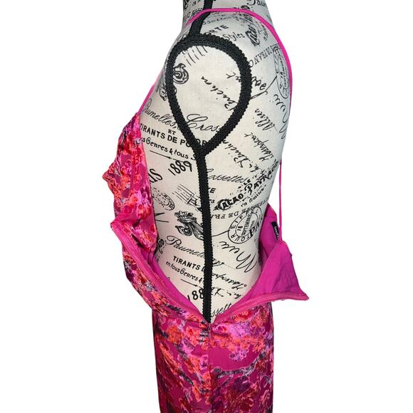 Boohoo Pink Devore‎ Velvet Floral Cowl Neck Maxi Dress Size 4 Y2K Wedding EUC - Picture 8 of 16